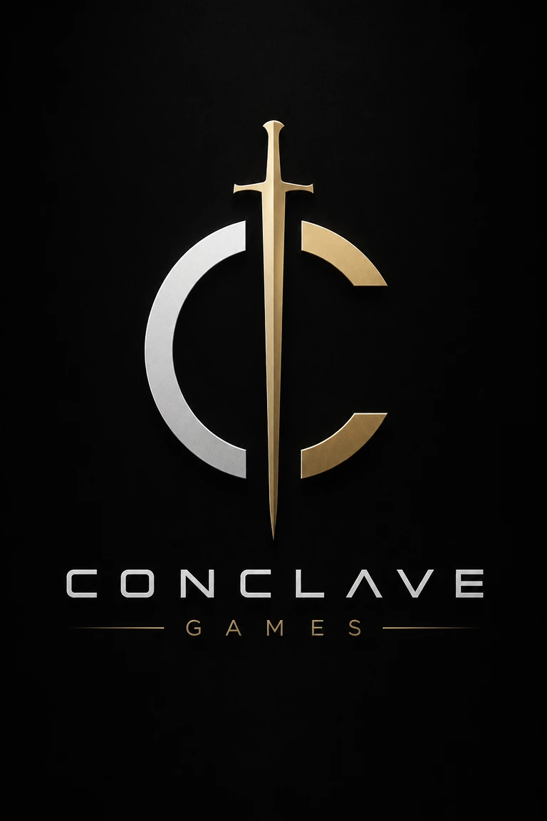 Conclave Games logo: a sword dividing a silver and gold circle